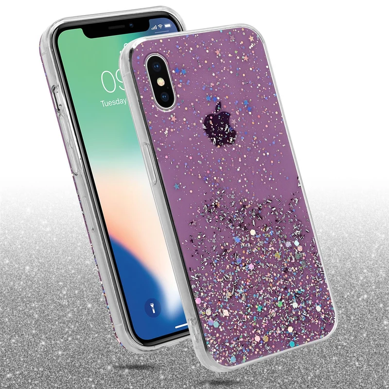Cadorabo Hülle kompatibel mit Apple iPhone XS MAX Schutzhülle aus flexiblem TPU Silikon mit funkelnden Glitter