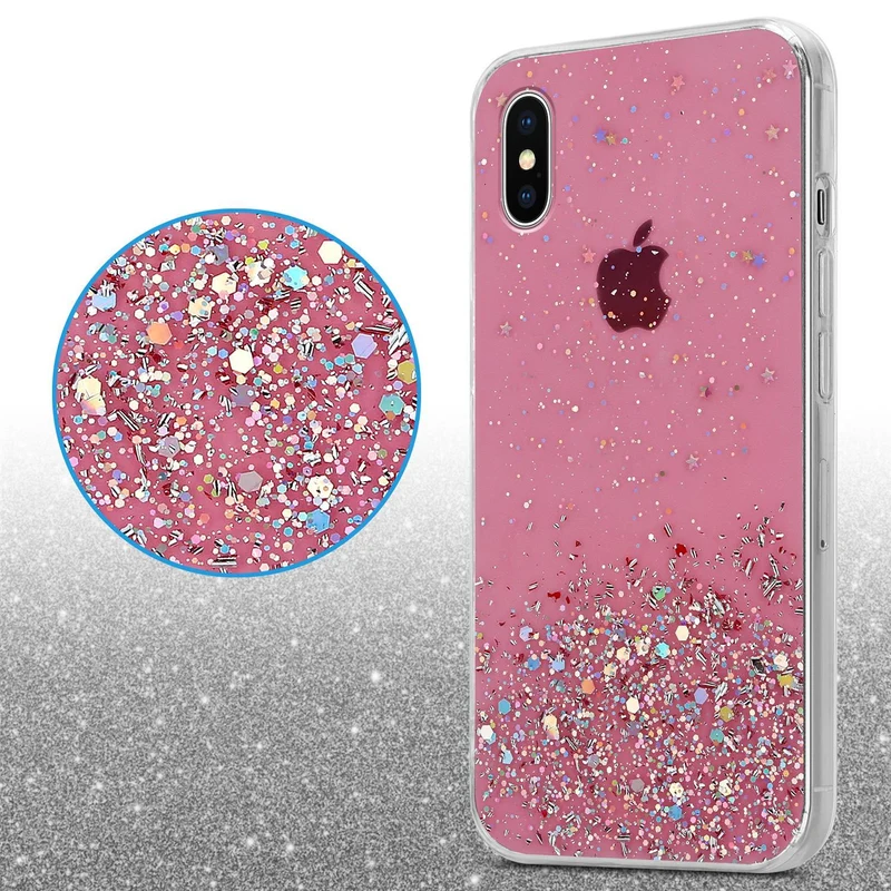 Cadorabo Hülle kompatibel mit Apple iPhone XS MAX Schutzhülle aus flexiblem TPU Silikon mit funkelnden Glitter