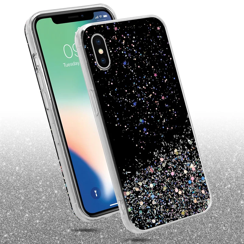 Cadorabo Hülle kompatibel mit Apple iPhone X / XS Schutzhülle aus flexiblem TPU Silikon mit funkelnden Glitter