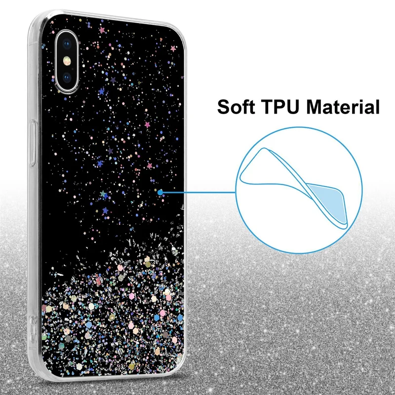 Cadorabo Hülle kompatibel mit Apple iPhone X / XS Schutzhülle aus flexiblem TPU Silikon mit funkelnden Glitter