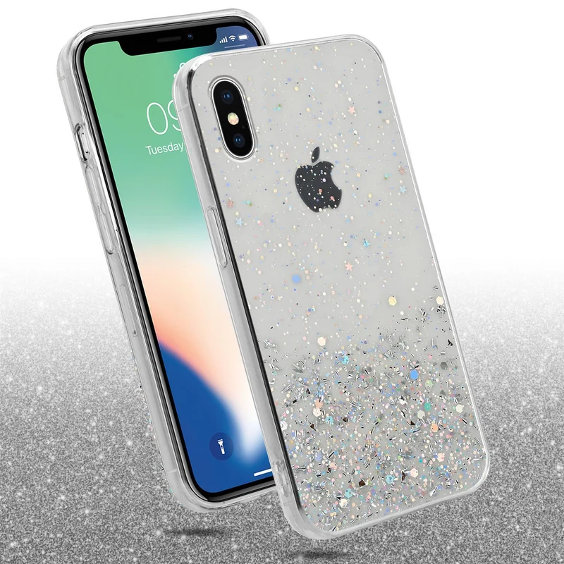 Cadorabo Hülle kompatibel mit Apple iPhone X / XS Schutzhülle aus flexiblem TPU Silikon mit funkelnden Glitter