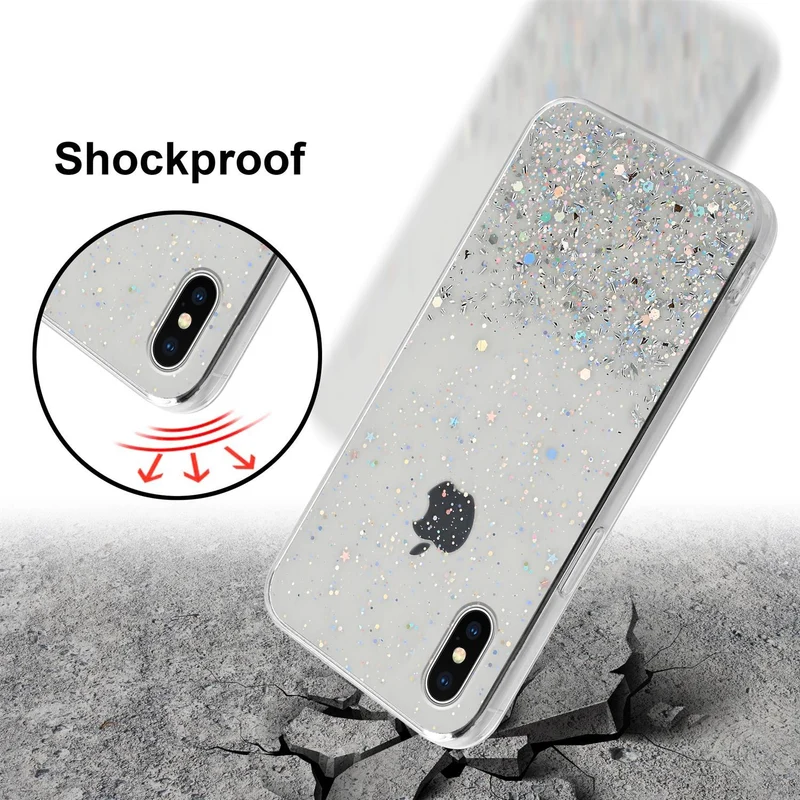 Cadorabo Hülle kompatibel mit Apple iPhone X / XS Schutzhülle aus flexiblem TPU Silikon mit funkelnden Glitter