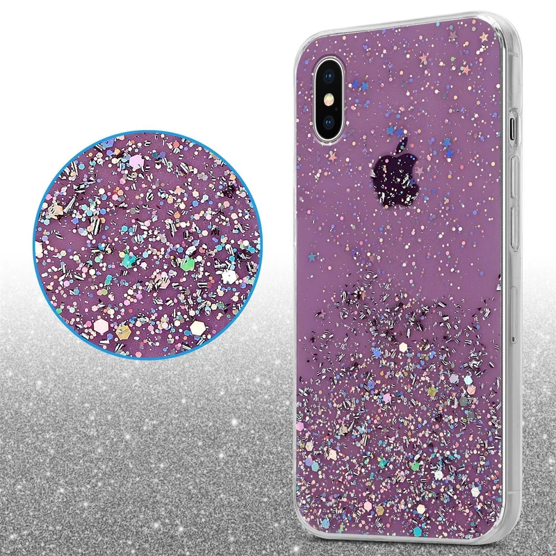Cadorabo Hülle kompatibel mit Apple iPhone X / XS Schutzhülle aus flexiblem TPU Silikon mit funkelnden Glitter