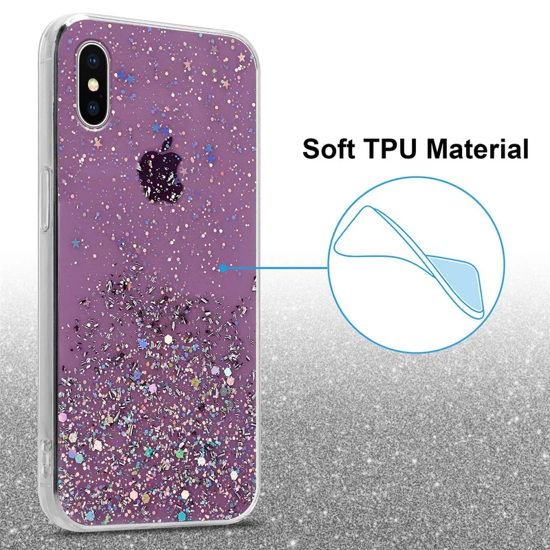 Cadorabo Hülle kompatibel mit Apple iPhone X / XS Schutzhülle aus flexiblem TPU Silikon mit funkelnden Glitter
