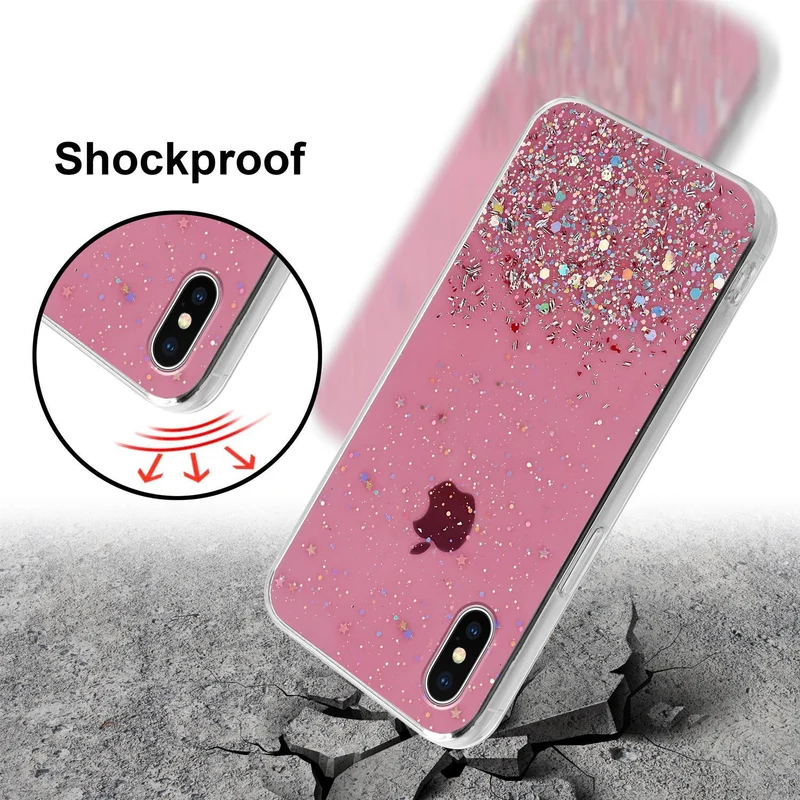 Cadorabo Hülle kompatibel mit Apple iPhone X / XS Schutzhülle aus flexiblem TPU Silikon mit funkelnden Glitter