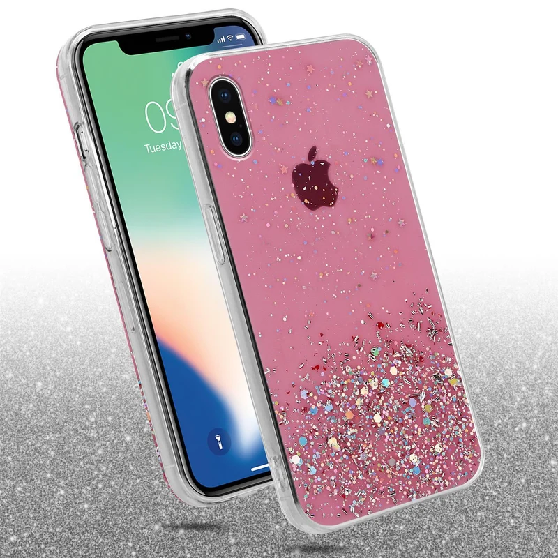 Cadorabo Hülle kompatibel mit Apple iPhone X / XS Schutzhülle aus flexiblem TPU Silikon mit funkelnden Glitter