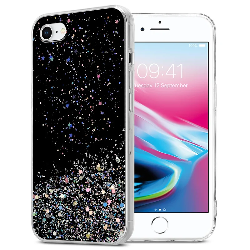 Cadorabo Hülle kompatibel mit Apple iPhone 7 / 7S / 8 / SE 2020 Schutzhülle aus flexiblem TPU Silikon mit funkelnden Glitter