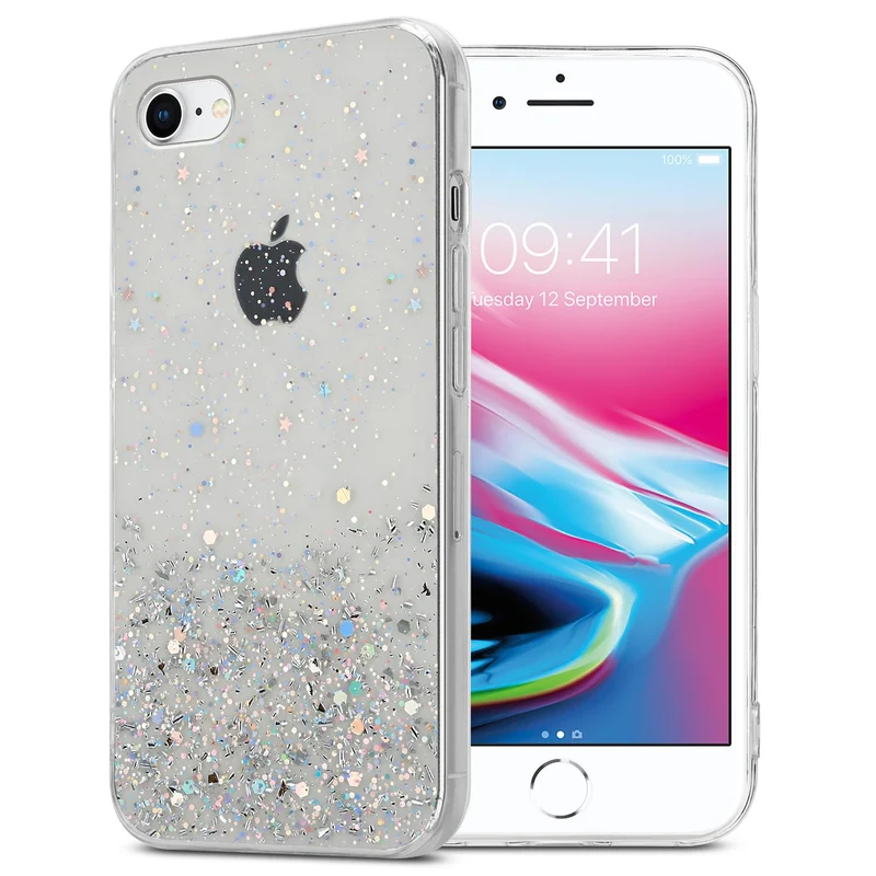 Cadorabo Hülle kompatibel mit Apple iPhone 7 / 7S / 8 / SE 2020 Schutzhülle aus flexiblem TPU Silikon mit funkelnden Glitter