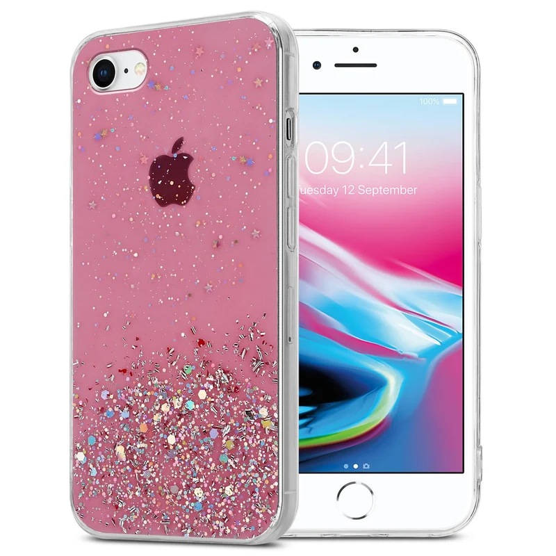 Cadorabo Hülle kompatibel mit Apple iPhone 7 / 7S / 8 / SE 2020 Schutzhülle aus flexiblem TPU Silikon mit funkelnden Glitter