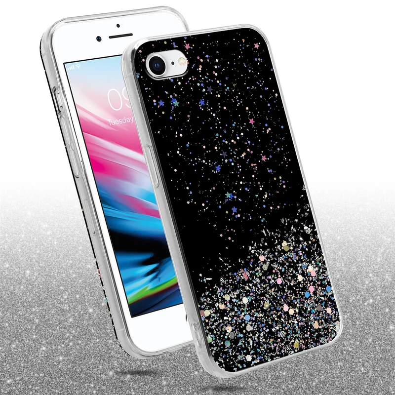 Cadorabo Hülle kompatibel mit Apple iPhone 7 / 7S / 8 / SE 2020 Schutzhülle aus flexiblem TPU Silikon mit funkelnden Glitter