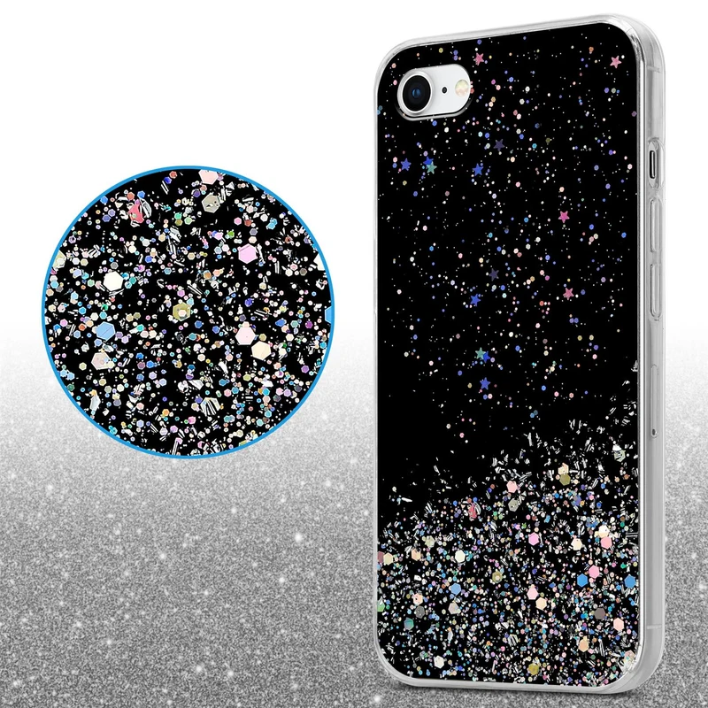 Cadorabo Hülle kompatibel mit Apple iPhone 7 / 7S / 8 / SE 2020 Schutzhülle aus flexiblem TPU Silikon mit funkelnden Glitter