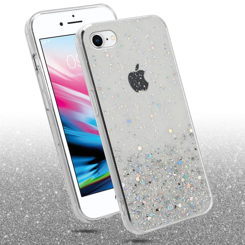 Cadorabo Hülle kompatibel mit Apple iPhone 7 / 7S / 8 / SE 2020 Schutzhülle aus flexiblem TPU Silikon mit funkelnden Glitter