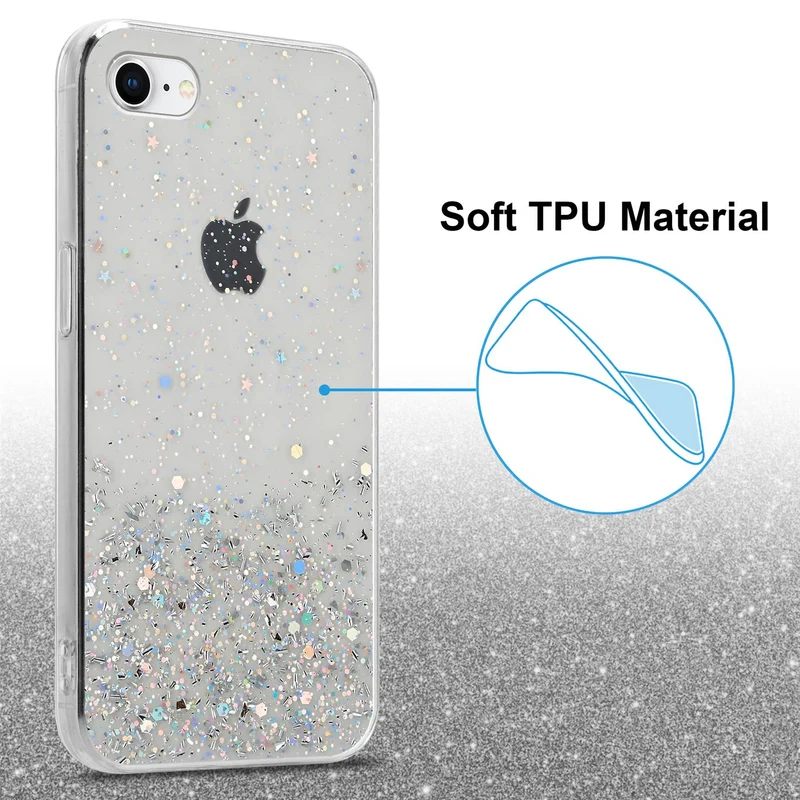 Cadorabo Hülle kompatibel mit Apple iPhone 7 / 7S / 8 / SE 2020 Schutzhülle aus flexiblem TPU Silikon mit funkelnden Glitter