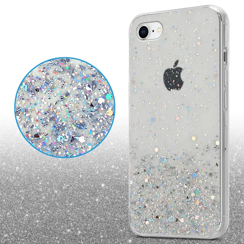 Cadorabo Hülle kompatibel mit Apple iPhone 7 / 7S / 8 / SE 2020 Schutzhülle aus flexiblem TPU Silikon mit funkelnden Glitter
