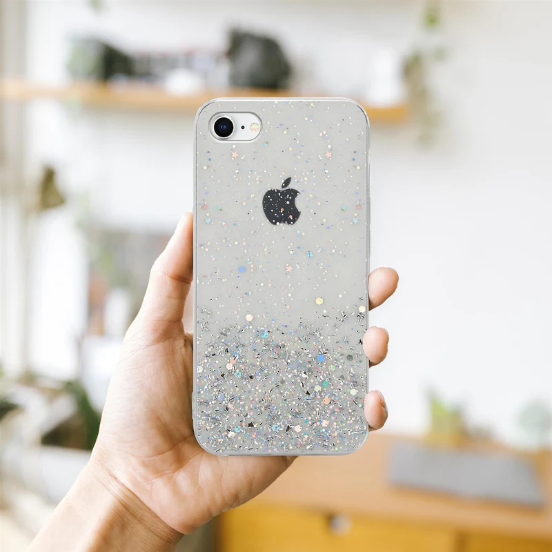 Cadorabo Hülle kompatibel mit Apple iPhone 7 / 7S / 8 / SE 2020 Schutzhülle aus flexiblem TPU Silikon mit funkelnden Glitter