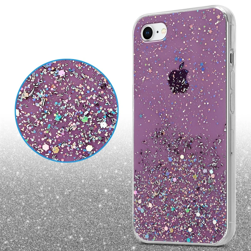 Cadorabo Hülle kompatibel mit Apple iPhone 7 / 7S / 8 / SE 2020 Schutzhülle aus flexiblem TPU Silikon mit funkelnden Glitter