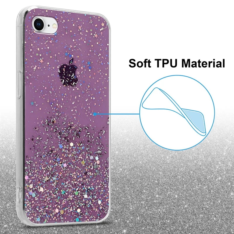 Cadorabo Hülle kompatibel mit Apple iPhone 7 / 7S / 8 / SE 2020 Schutzhülle aus flexiblem TPU Silikon mit funkelnden Glitter