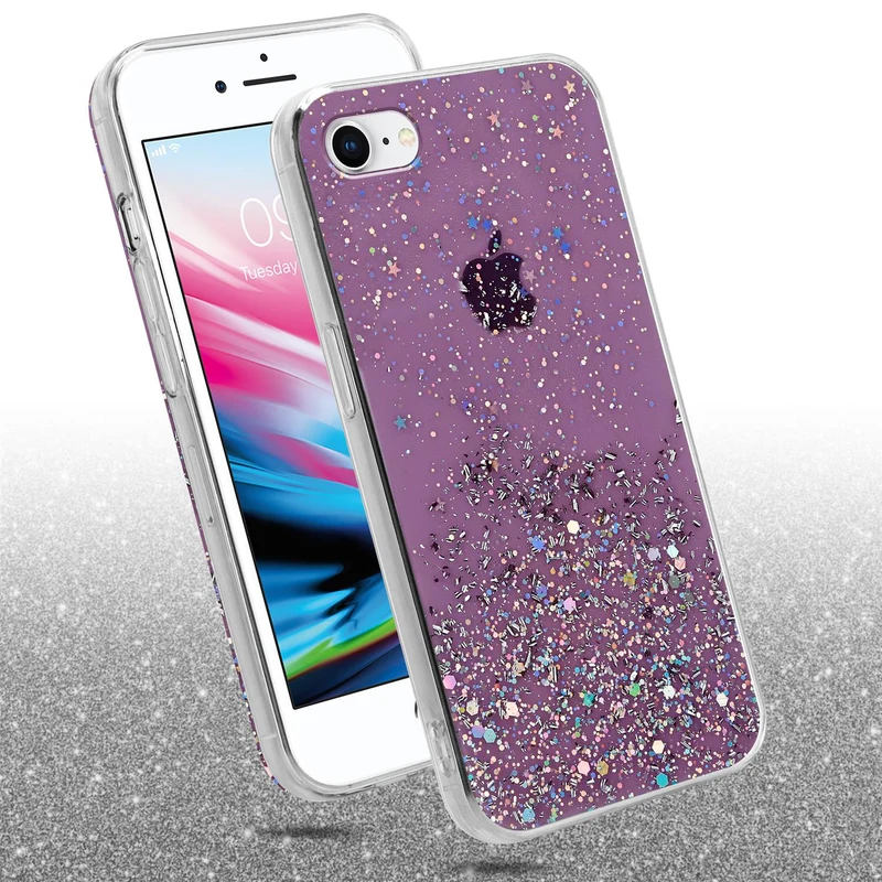 Cadorabo Hülle kompatibel mit Apple iPhone 7 / 7S / 8 / SE 2020 Schutzhülle aus flexiblem TPU Silikon mit funkelnden Glitter