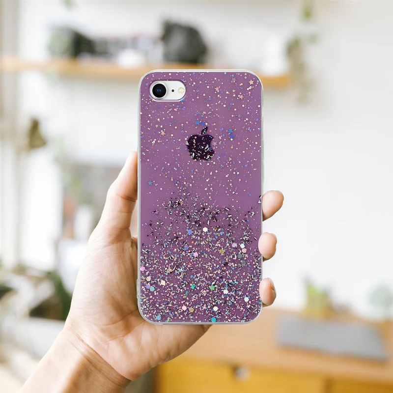 Cadorabo Hülle kompatibel mit Apple iPhone 7 / 7S / 8 / SE 2020 Schutzhülle aus flexiblem TPU Silikon mit funkelnden Glitter