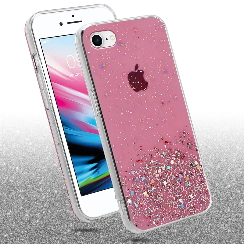 Cadorabo Hülle kompatibel mit Apple iPhone 7 / 7S / 8 / SE 2020 Schutzhülle aus flexiblem TPU Silikon mit funkelnden Glitter