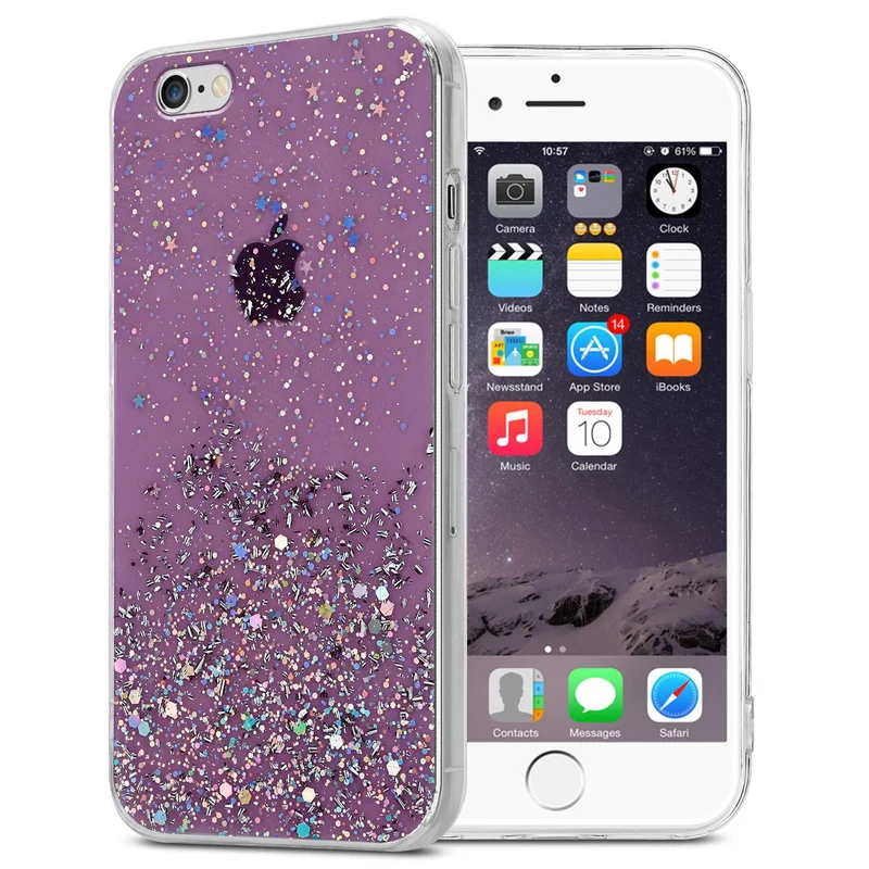 Cadorabo Hülle kompatibel mit Apple iPhone 6 PLUS / 6S PLUS Schutzhülle aus flexiblem TPU Silikon mit funkelnden Glitter