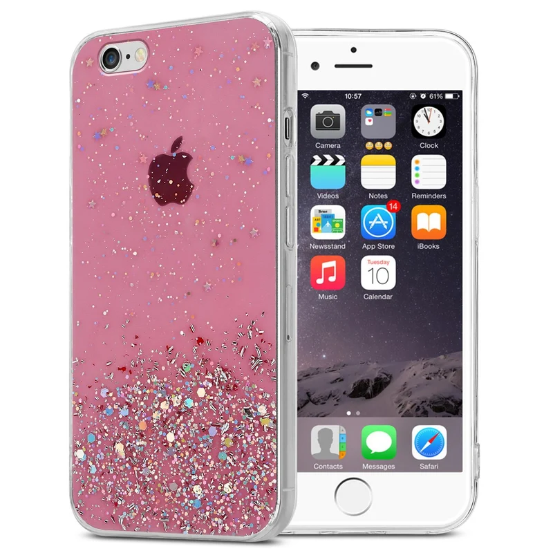 Cadorabo Hülle kompatibel mit Apple iPhone 6 PLUS / 6S PLUS Schutzhülle aus flexiblem TPU Silikon mit funkelnden Glitter