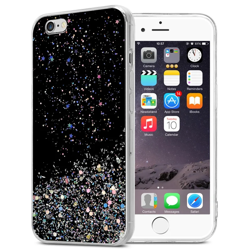 Cadorabo Hülle kompatibel mit Apple iPhone 6 / 6S Schutzhülle aus flexiblem TPU Silikon mit funkelnden Glitter