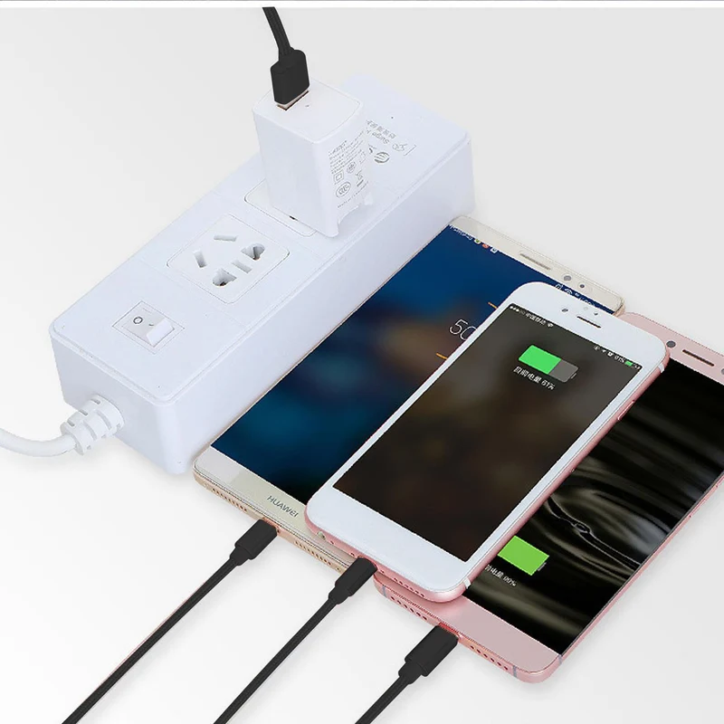 Cadorabo 3 in 1 Nylon Aufladekabel 3m 3m lang USB Mehrfach Aufladekabel- Multi- USB-C, Lightning, Micro USB