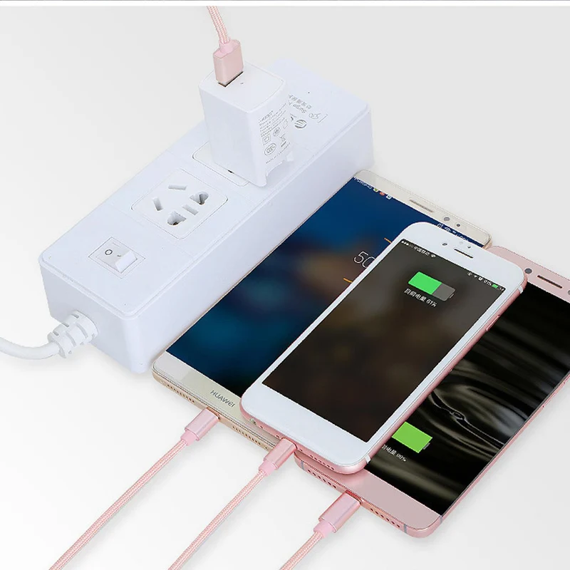 Cadorabo 3 in 1 Nylon Aufladekabel 3m 3m lang USB Mehrfach Aufladekabel- Multi- USB-C, Lightning, Micro USB