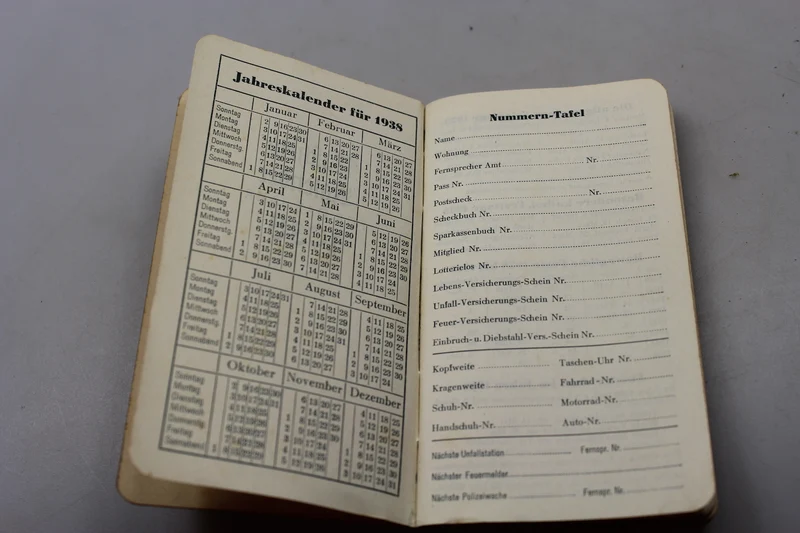 Taschenkalender 1938