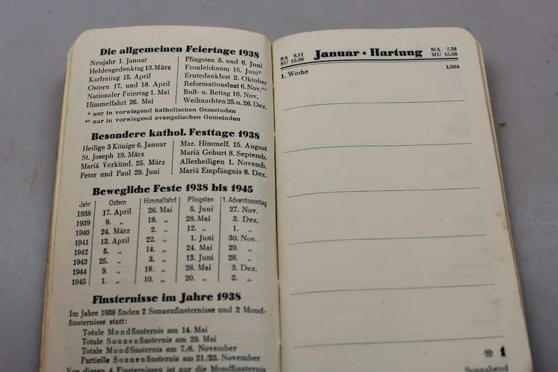 Taschenkalender 1938