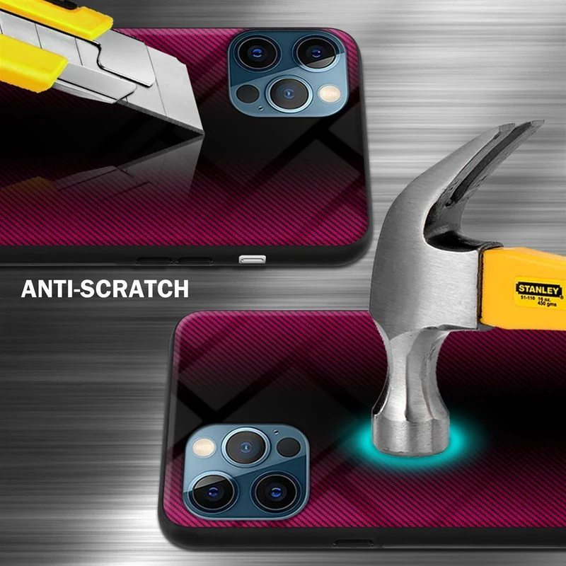 Cadorabo Hülle kompatibel mit Apple iPhone 13 PRO - Streifen Optik Schutzhülle aus Tempered Glas und TPU Silikon