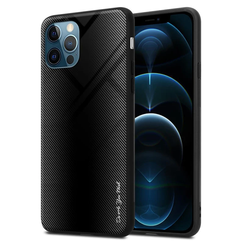 Cadorabo Hülle kompatibel mit Apple iPhone 13 - Streifen Optik Schutzhülle aus Tempered Glas und TPU Silikon