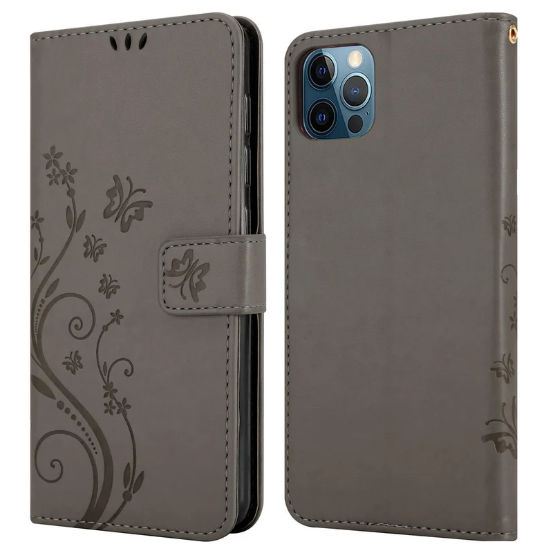 Cadorabo Hülle kompatibel mit Apple iPhone 13 PRO Schutzhülle im Blumen Design mit Magnetverschluss, Standfunktion und Kartenfächern