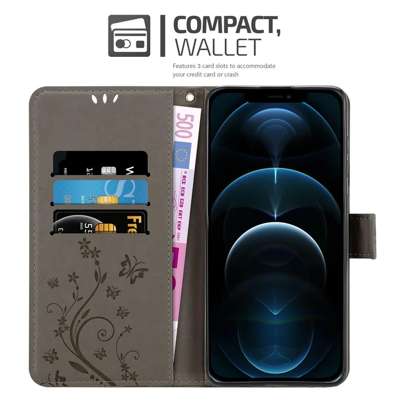 Cadorabo Hülle kompatibel mit Apple iPhone 13 PRO Schutzhülle im Blumen Design mit Magnetverschluss, Standfunktion und Kartenfächern