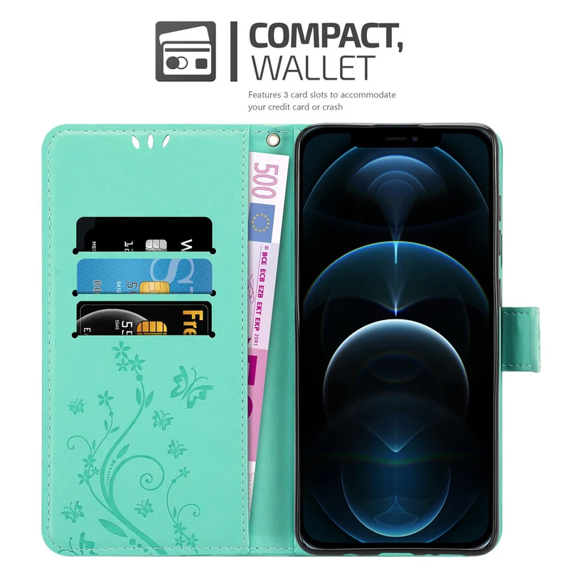 Cadorabo Hülle kompatibel mit Apple iPhone 13 Schutzhülle im Blumen Design mit Magnetverschluss, Standfunktion und Kartenfächern