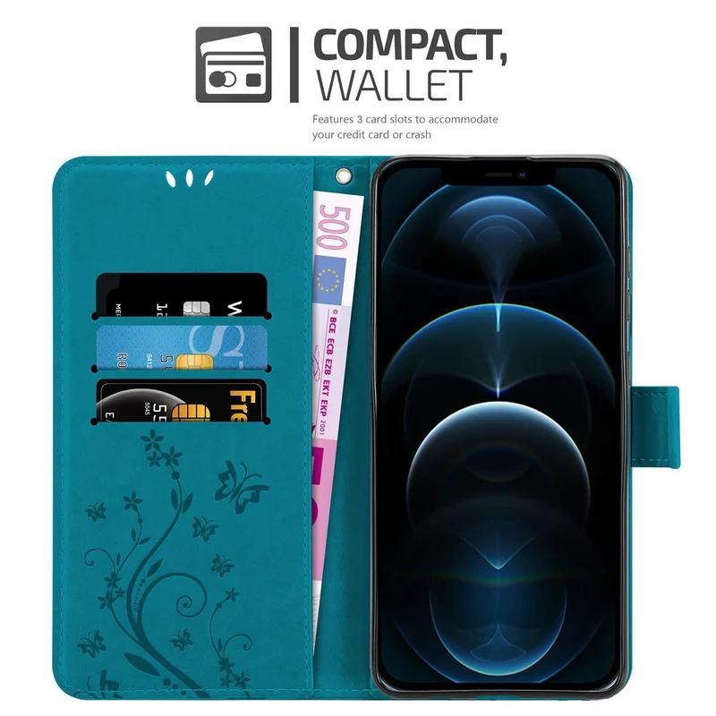 Cadorabo Hülle kompatibel mit Apple iPhone 13 MINI Schutzhülle im Blumen Design mit Magnetverschluss, Standfunktion und Kartenfächern