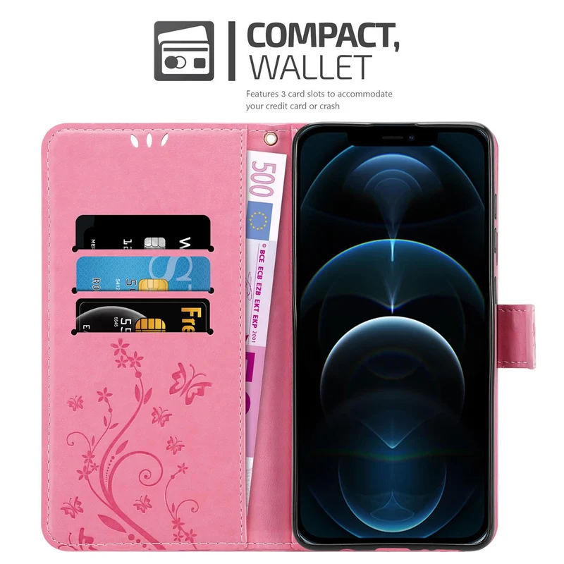 Cadorabo Hülle kompatibel mit Apple iPhone 13 MINI Schutzhülle im Blumen Design mit Magnetverschluss, Standfunktion und Kartenfächern