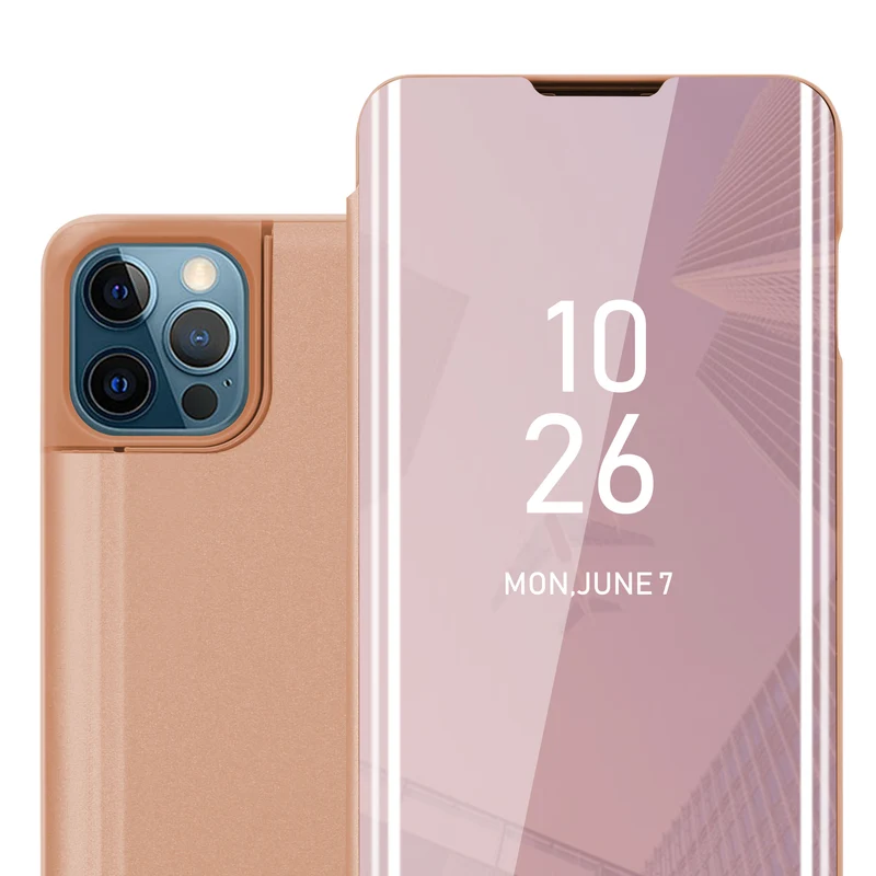 Cadorabo Hülle kompatibel mit Apple iPhone 13 PRO MAX Clear View Spiegel Schutzhülle mit Standfunktion 360 Grad Schutz