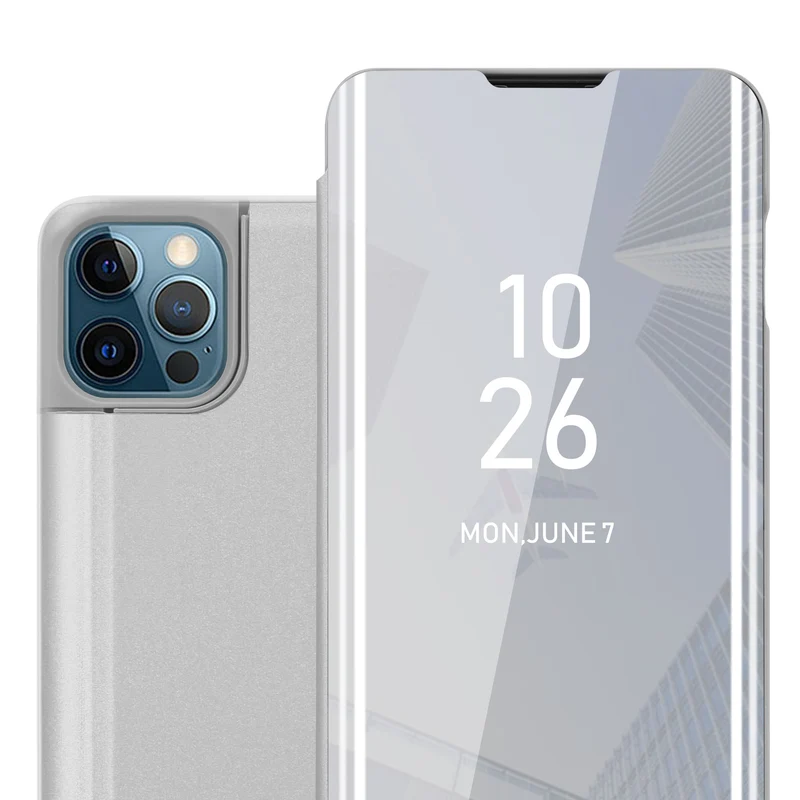 Cadorabo Hülle kompatibel mit Apple iPhone 13 MINI Clear View Spiegel Schutzhülle mit Standfunktion 360 Grad Schutz