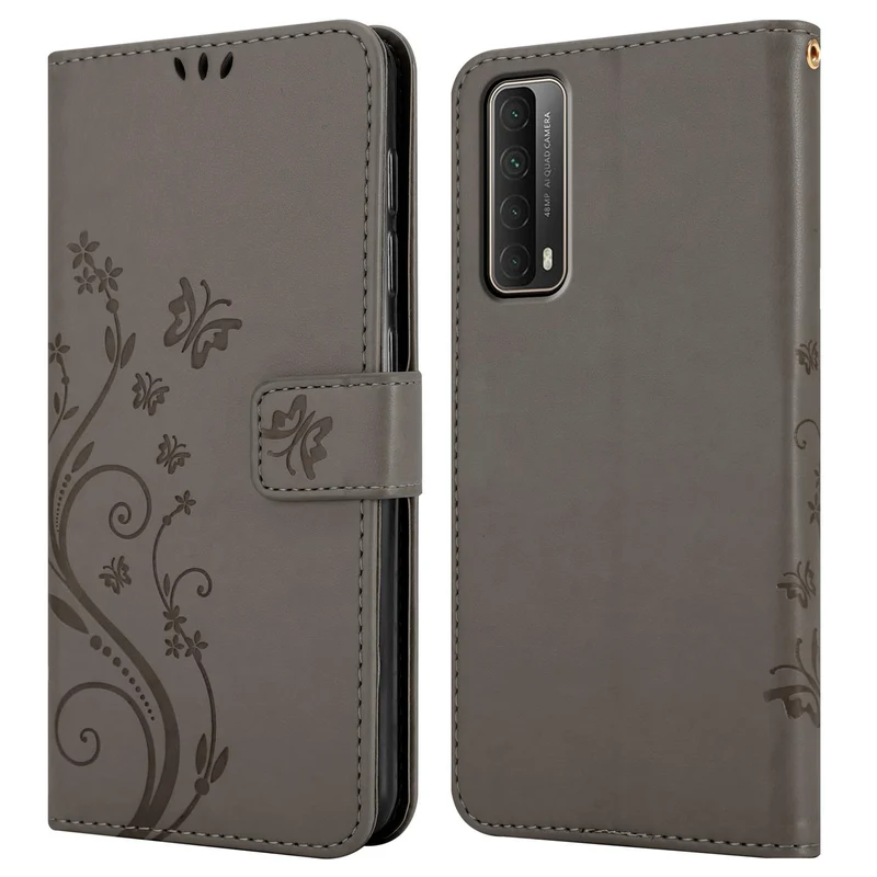 Cadorabo Hülle kompatibel mit Huawei P SMART 2021 Schutzhülle im Blumen Design mit Magnetverschluss, Standfunktion und Kartenfächern
