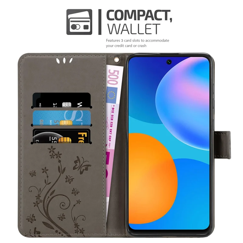 Cadorabo Hülle kompatibel mit Huawei P SMART 2021 Schutzhülle im Blumen Design mit Magnetverschluss, Standfunktion und Kartenfächern