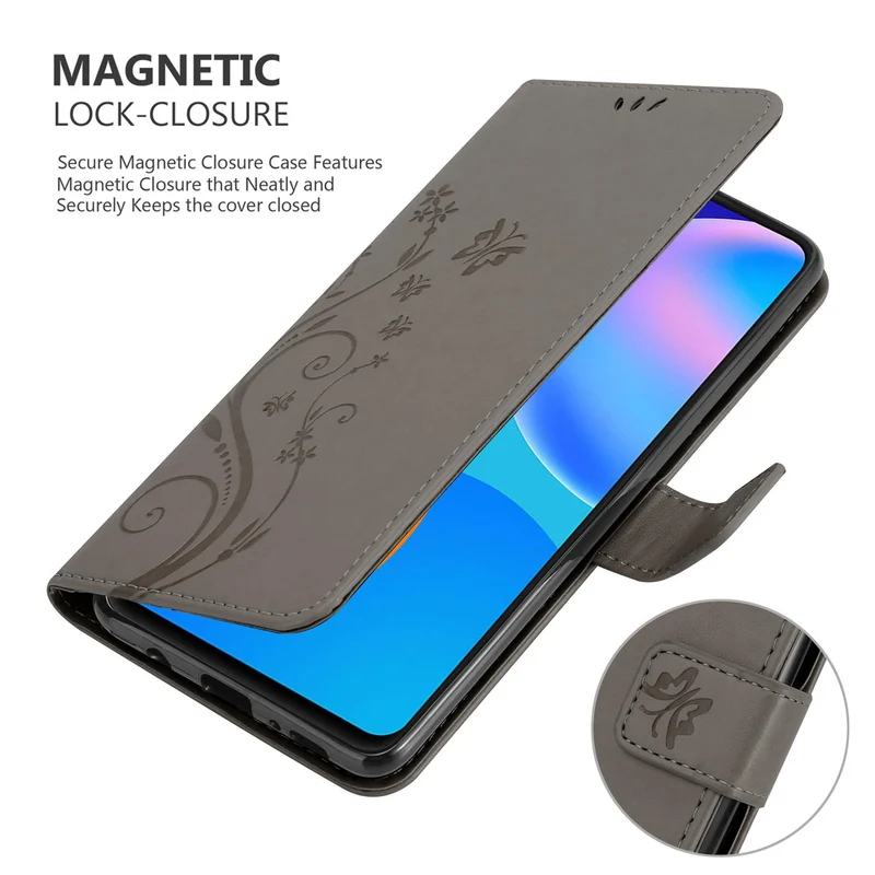 Cadorabo Hülle kompatibel mit Huawei P SMART 2021 Schutzhülle im Blumen Design mit Magnetverschluss, Standfunktion und Kartenfächern