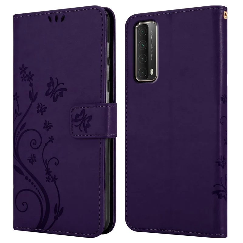 Cadorabo Hülle kompatibel mit Huawei P SMART 2021 Schutzhülle im Blumen Design mit Magnetverschluss, Standfunktion und Kartenfächern