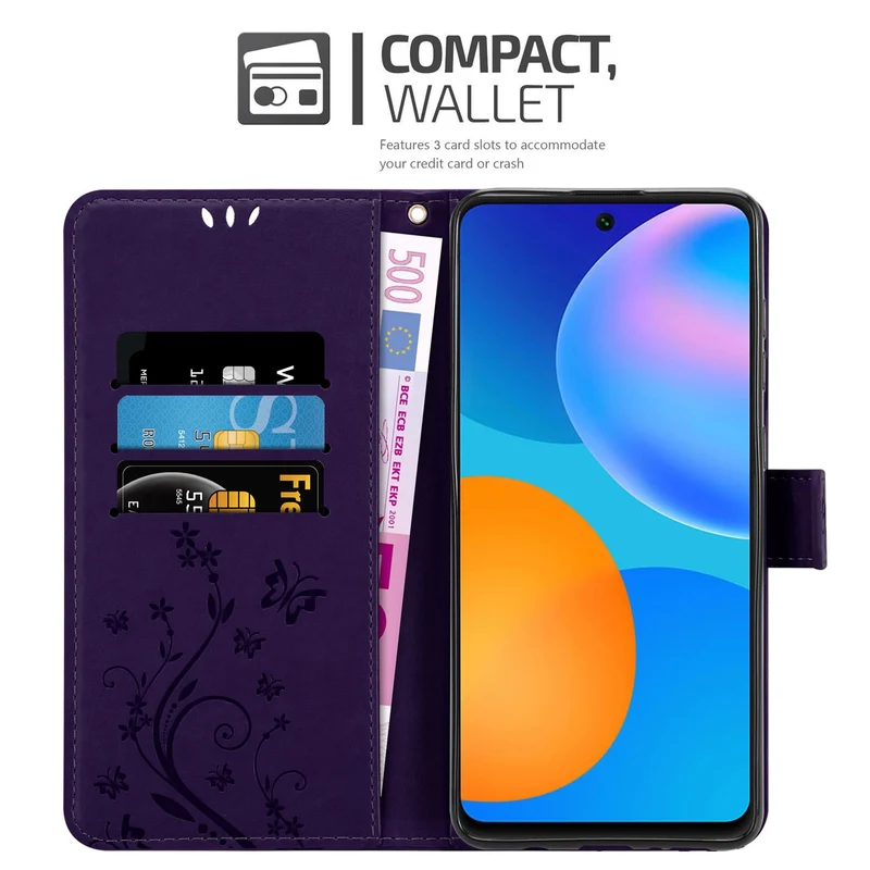 Cadorabo Hülle kompatibel mit Huawei P SMART 2021 Schutzhülle im Blumen Design mit Magnetverschluss, Standfunktion und Kartenfächern