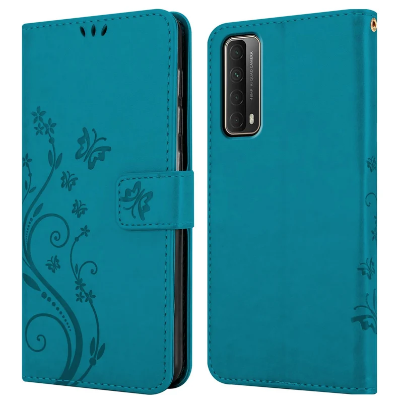 Cadorabo Hülle kompatibel mit Huawei P SMART 2021 Schutzhülle im Blumen Design mit Magnetverschluss, Standfunktion und Kartenfächern