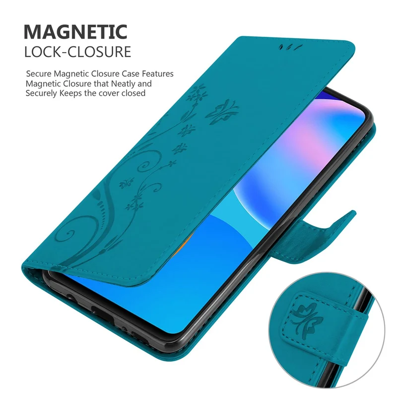 Cadorabo Hülle kompatibel mit Huawei P SMART 2021 Schutzhülle im Blumen Design mit Magnetverschluss, Standfunktion und Kartenfächern