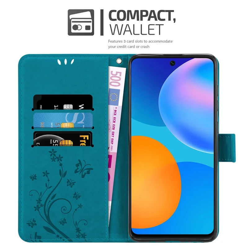 Cadorabo Hülle kompatibel mit Huawei P SMART 2021 Schutzhülle im Blumen Design mit Magnetverschluss, Standfunktion und Kartenfächern