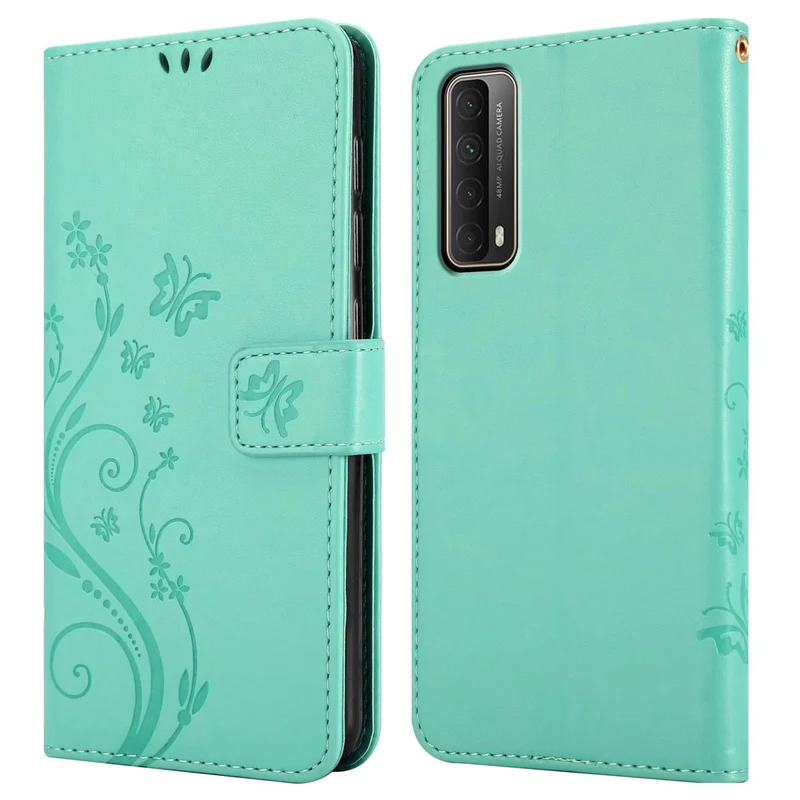 Cadorabo Hülle kompatibel mit Huawei P SMART 2021 Schutzhülle im Blumen Design mit Magnetverschluss, Standfunktion und Kartenfächern