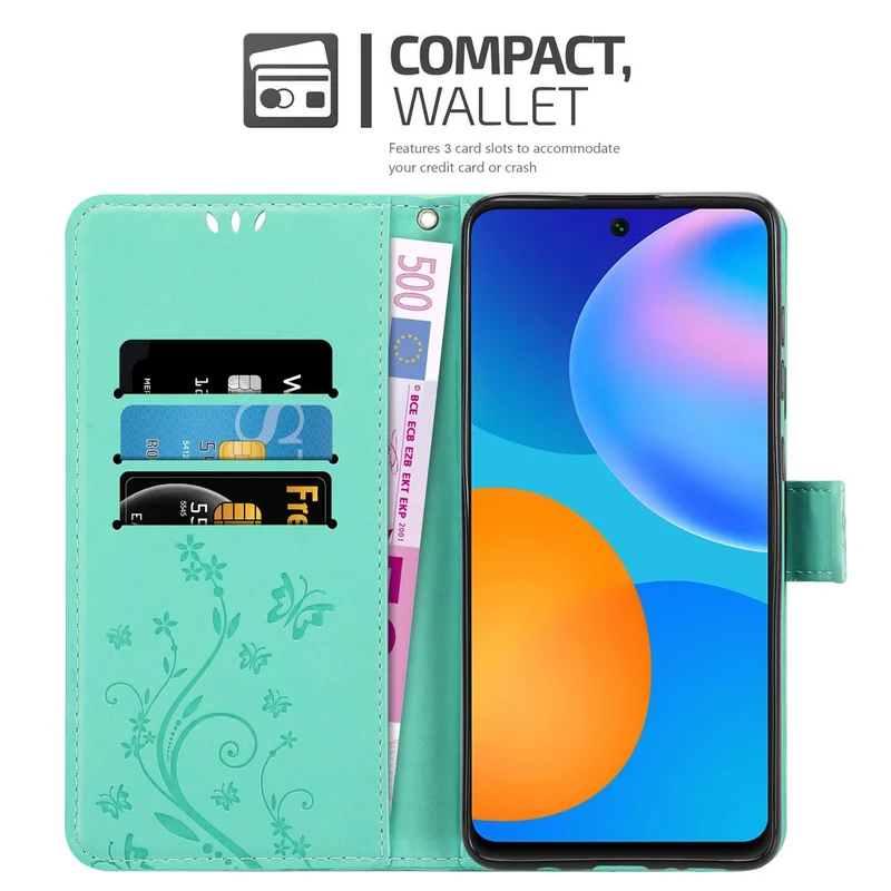 Cadorabo Hülle kompatibel mit Huawei P SMART 2021 Schutzhülle im Blumen Design mit Magnetverschluss, Standfunktion und Kartenfächern